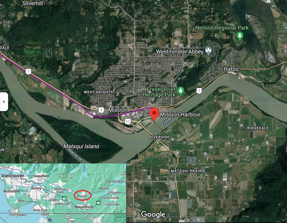 Map showing location of the HWF Mission Harbour Dyke bald eagle cam nest